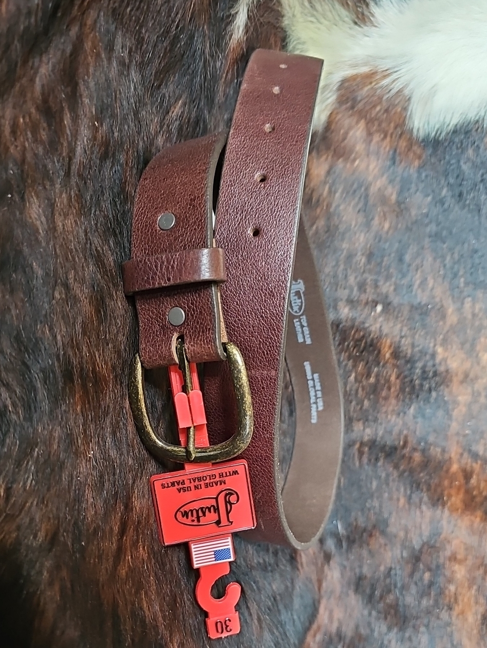 Justice Brown Leather Men’s Belt with Antique Brass Buckle